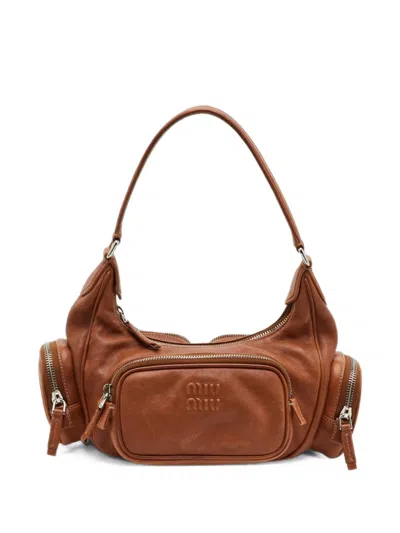 Pre-owned Miu Miu Multi-pocket Leather Shoulder Bag In Brown