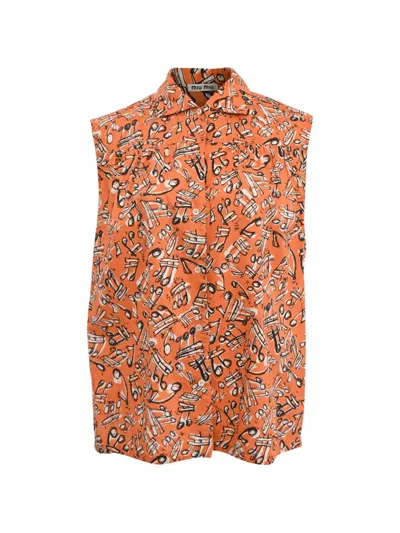 Pre-owned Miu Miu Musical-notes Printed Sleeveless Shirt In Orange
