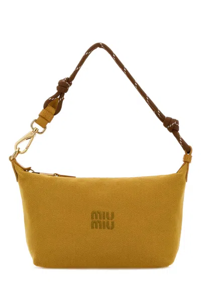 Miu Miu Mustard Gabardine Handbag In Brown