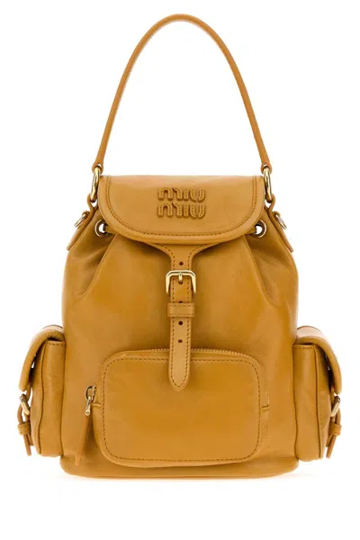Miu Miu Mustard Leather Backpack In Yellow