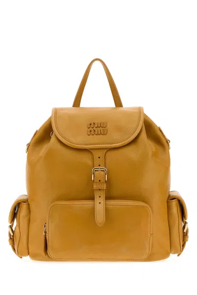 Miu Miu Mustard Nappa Leather Backpack In Yellow