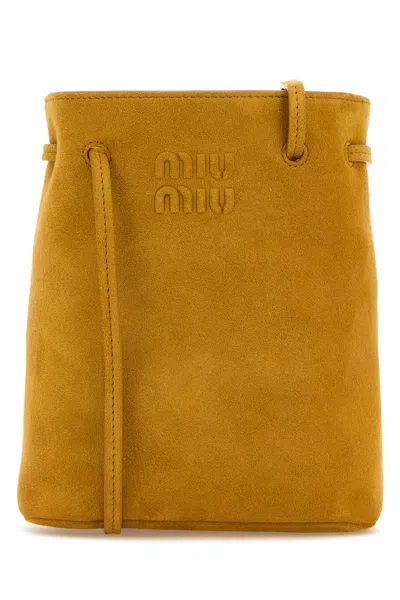 Miu Miu Mustard Suede Crossbody Bag In Gold