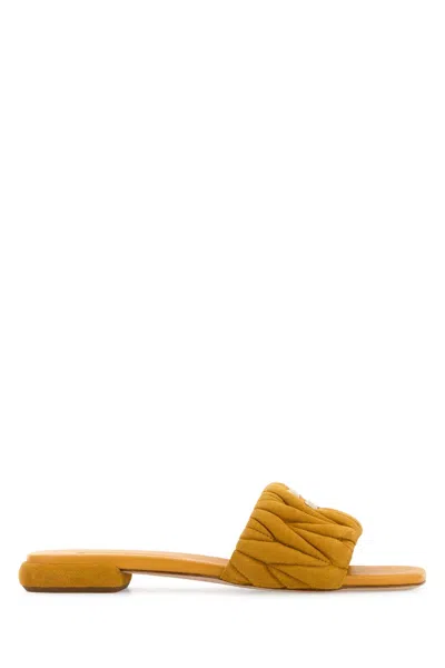 Miu Miu Mustard Suede Slippers