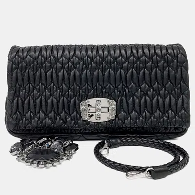 Pre-owned Miu Miu Napa Crystal Shoulder Bag (5bd233) In Black