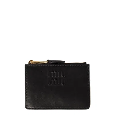 Miu Miu Napa Leather Card Holder In Black