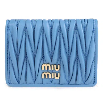 Miu Miu Napa Leather Card Holder In Blue