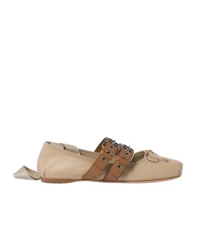 Miu Miu Nappa And Calf Leather Ballerinas In Gray