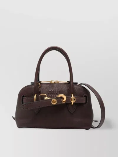 Miu Miu Nappa Aviator Leather Shoulder Bag In Brown
