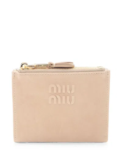 Pre-owned Miu Miu Nappa Bi-fold Wallet In Neutral