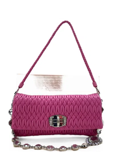 Pre-owned Miu Miu Nappa Crystal Matelassé Shoulder Bag In Pink