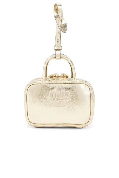 Miu Miu Nappa Laminata Contenitori Bag Charm In Pirite