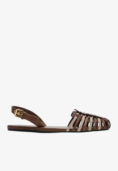 Miu Miu Nappa Leather And Suede Slingback Flats In Brown
