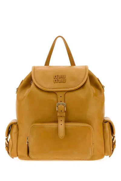 Miu Miu Nappa Leather Backpack In Yellow