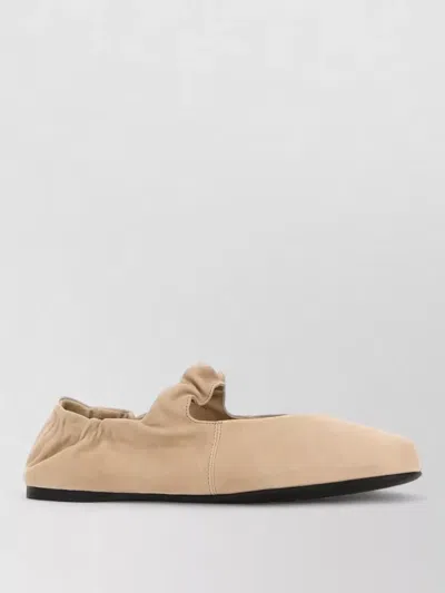 Miu Miu Nappa Leather Ballerinas Flat Sole Ruches In Brown