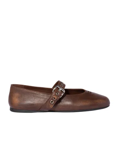 Miu Miu Nappa Leather Ballerinas In Brown
