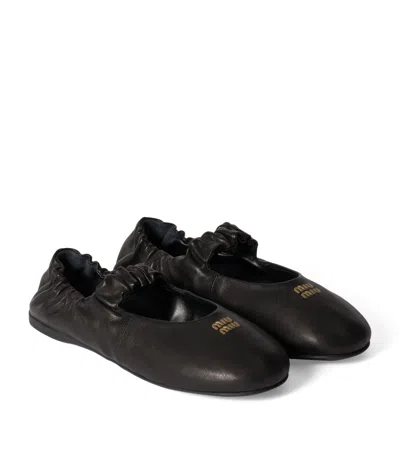Miu Miu Logo Ballerina In Black