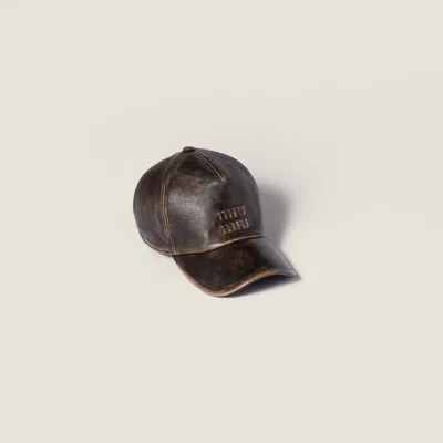 Miu Miu Nappa Leather Baseball Cap In Brown