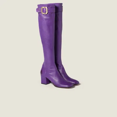 Miu Miu Nappa Leather Boots With Buckle In Animal Print