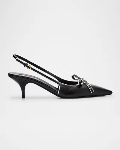 Miu Miu Nappa Leather Bow Slingback Pumps In Black