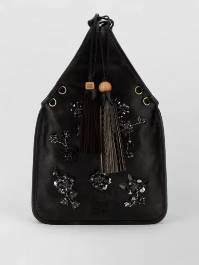 Miu Miu Nappa Leather Bucket Bag Embellished Tassels In Red