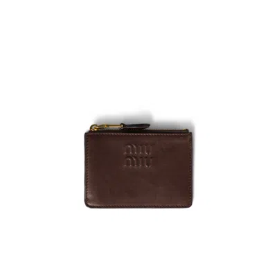 Miu Miu Nappa Leather Card Holder In Brown