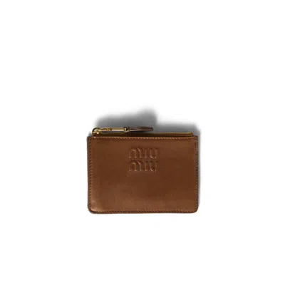 Miu Miu Nappa Leather Card Holder In Brown