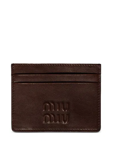 Miu Miu Nappa Leather Card Holder In Brown