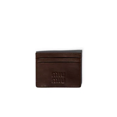 Miu Miu Nappa Leather Card Holder In Brown