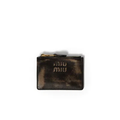 Miu Miu Nappa Leather Card Holder In Brown
