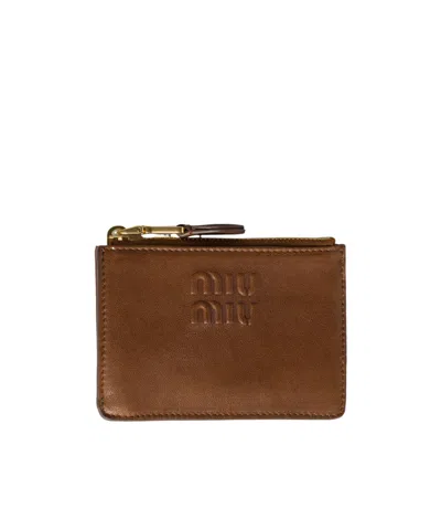 Miu Miu Nappa Leather Card Holder In Brown
