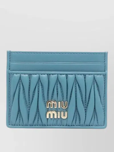 Miu Miu Nappa Leather Card Holder Quilted Design In Blue