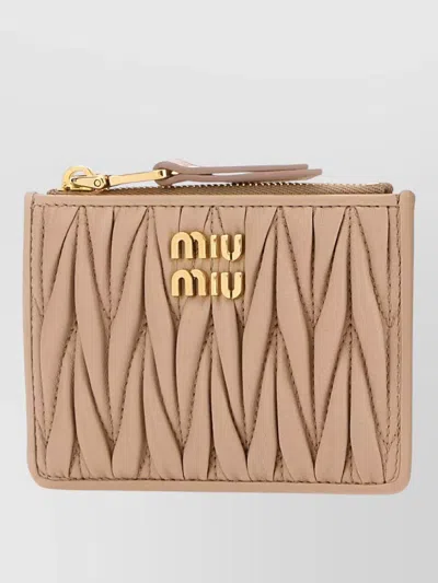 Miu Miu Nappa Leather Card Holder Quilted Design Gold Hardware In Pattern