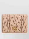 Miu Miu Nappa Leather Card Holder Quilted Foldover In Neutral