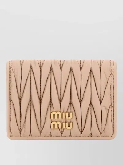 Miu Miu Nappa Leather Card Holder Quilted Foldover In Neutral