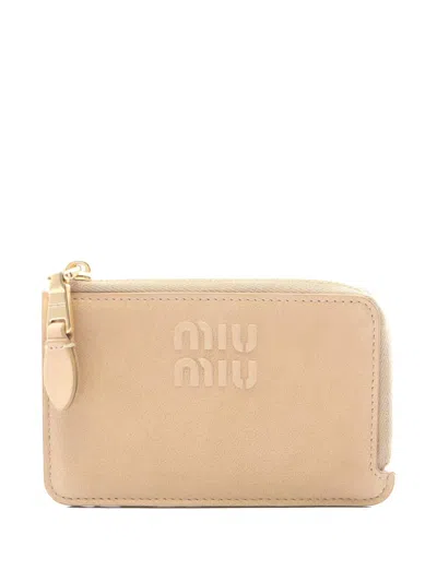 Pre-owned Miu Miu Nappa Leather Coin Purse In Neutral