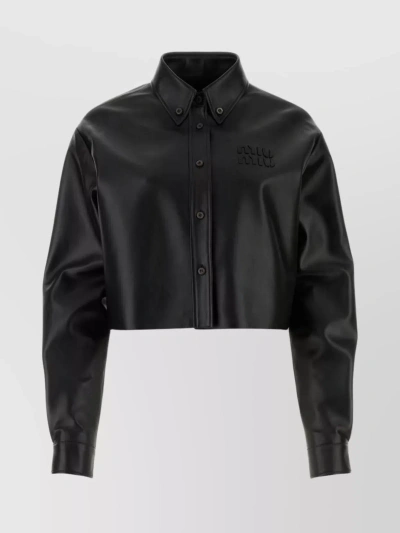 Miu Miu Nappa Leather Cropped Shirt In Black