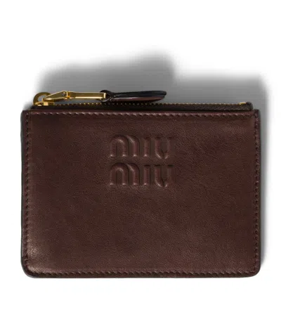 Miu Miu Nappa Leather Embossed Card Holder In Brown