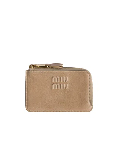 Miu Miu Nappa Leather Envelope Card Holder In Brown
