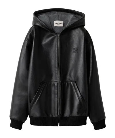 MIU MIU NAPPA LEATHER HOODIE JACKET