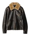 Miu Miu Lamb Shearling Collar Leather Jacket In Black