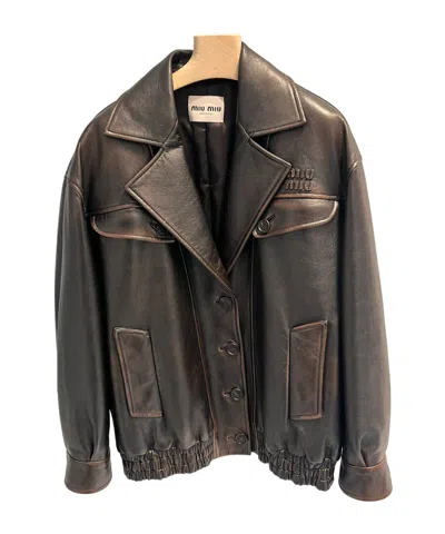 Miu Miu Nappa Leather Jacket In Gray