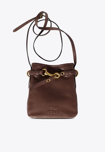 Miu Miu Nappa Leather Logo Crossbody Bag In Brown