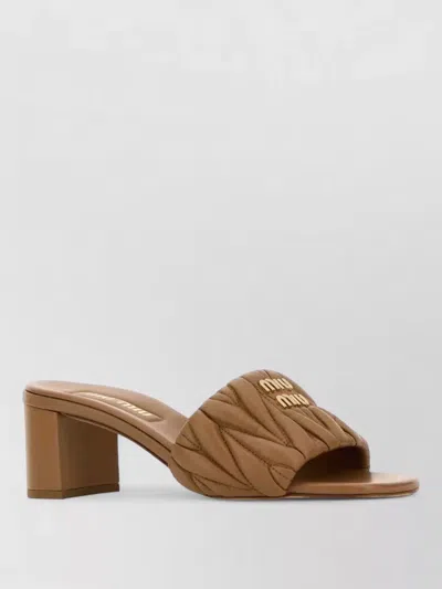 Miu Miu Nappa Leather Mules Block Heel Open Toe In Brown