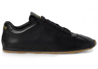 Pre-owned Miu Miu Nappa Leather Plume Sneakers Gum (women's) In Black