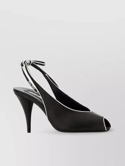 Miu Miu Nappa Leather Sandals Contrast Trim Peep Toe