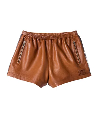 Miu Miu Nappa Leather Shorts In Brown
