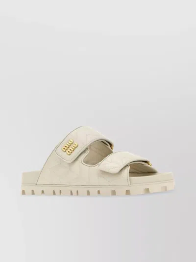 Miu Miu Nappa Leather Slippers Flat Sole In White