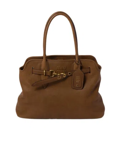 Miu Miu Nappa-leather Tote Bag In Brown