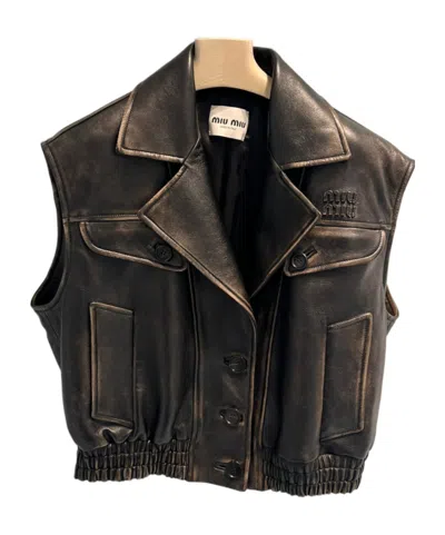 Miu Miu Nappa Leather Vest In Black