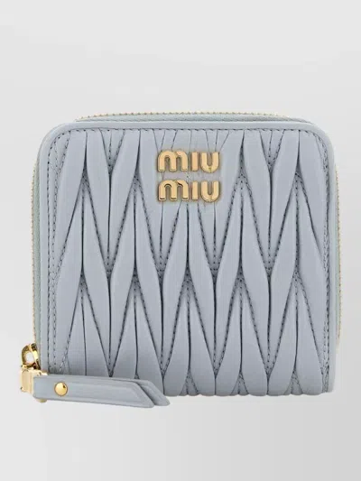 Miu Miu Nappa Leather Wallet Featuring Quilted Design In Blue